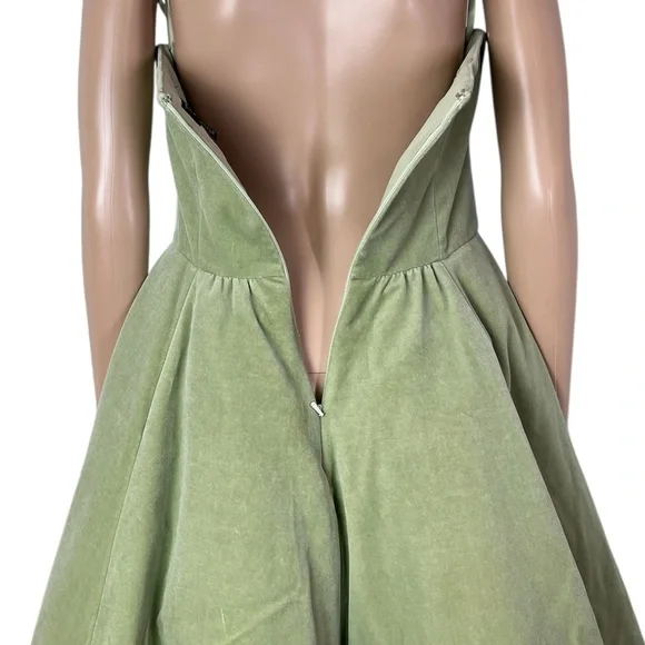 Ted Baker Langley Janini Retro Style Strapless Velvet A-Line Sage Green Dress - Picture 8 of 15